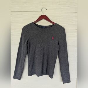 Ralph Lauren Charcoal Long Sleeve Crewneck with Pink Pony Sz Medium